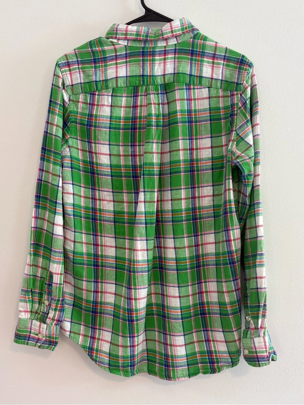 Ralph Lauren preppy Girls XL 18-20 Green Plaid Linen Blend Button Down Shirt